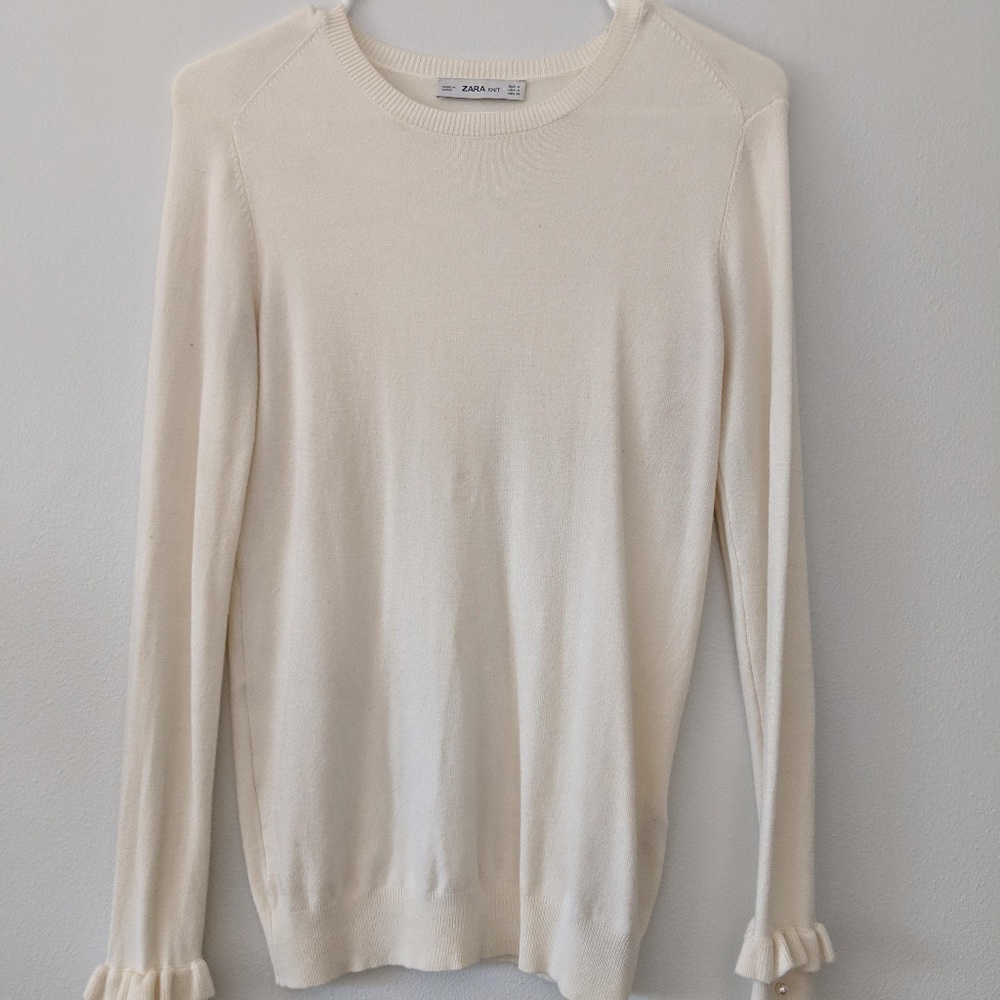 Zara Ruffle Cuff Cream Sweater